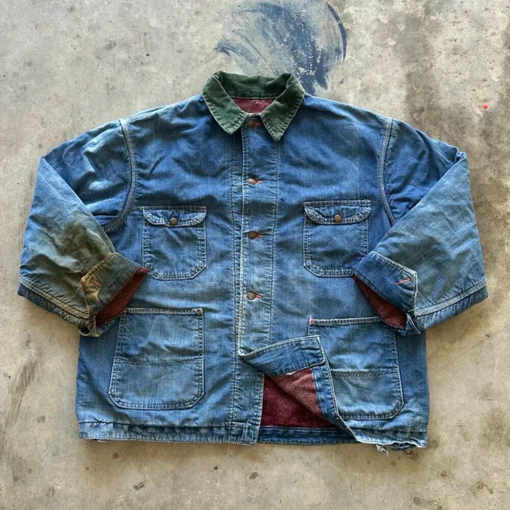 Vintage 70s BIG MAC Denim Blanket Lined Chore Coat Size XL